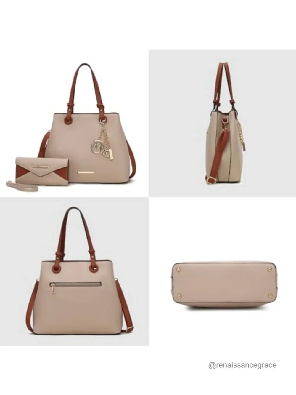 Vegan Leather Tote Bag With Matching Wallet, Top-Handle Handbag